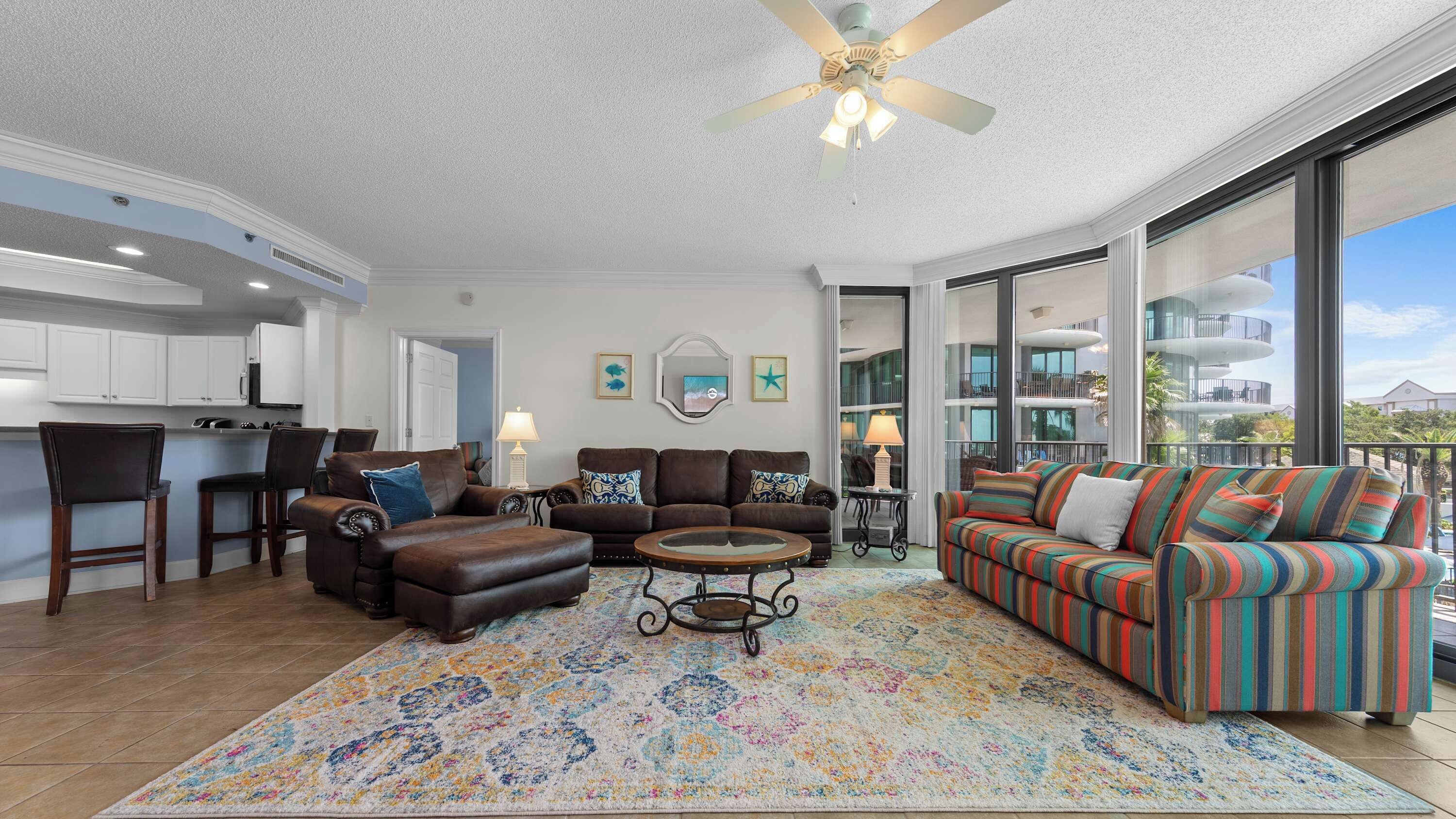 Enjoy your bay view, settle in for movie night, or gear up for a mean game of charades in this extra-spacious living room. 