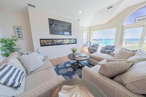 Smart TV, fireplace - Salty 7 – Oceanfront 8BR Retreat w/ Pool, Game Room & Breathtaking Views (Nags Head)