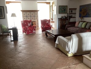 智能電視、壁爐、書籍