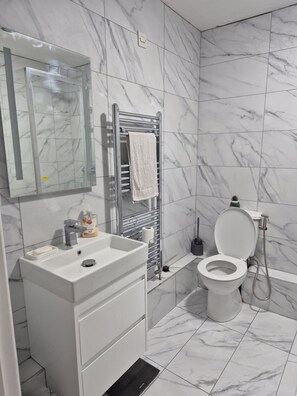 Serviettes fournies, savon, papier toilette