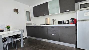 Réfrigérateur, micro-ondes, plaque de cuisson, lave-vaisselle