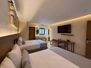 Room, 2 Queen Beds, City View | In-room safe, desk, laptop workspace, blackout drapes