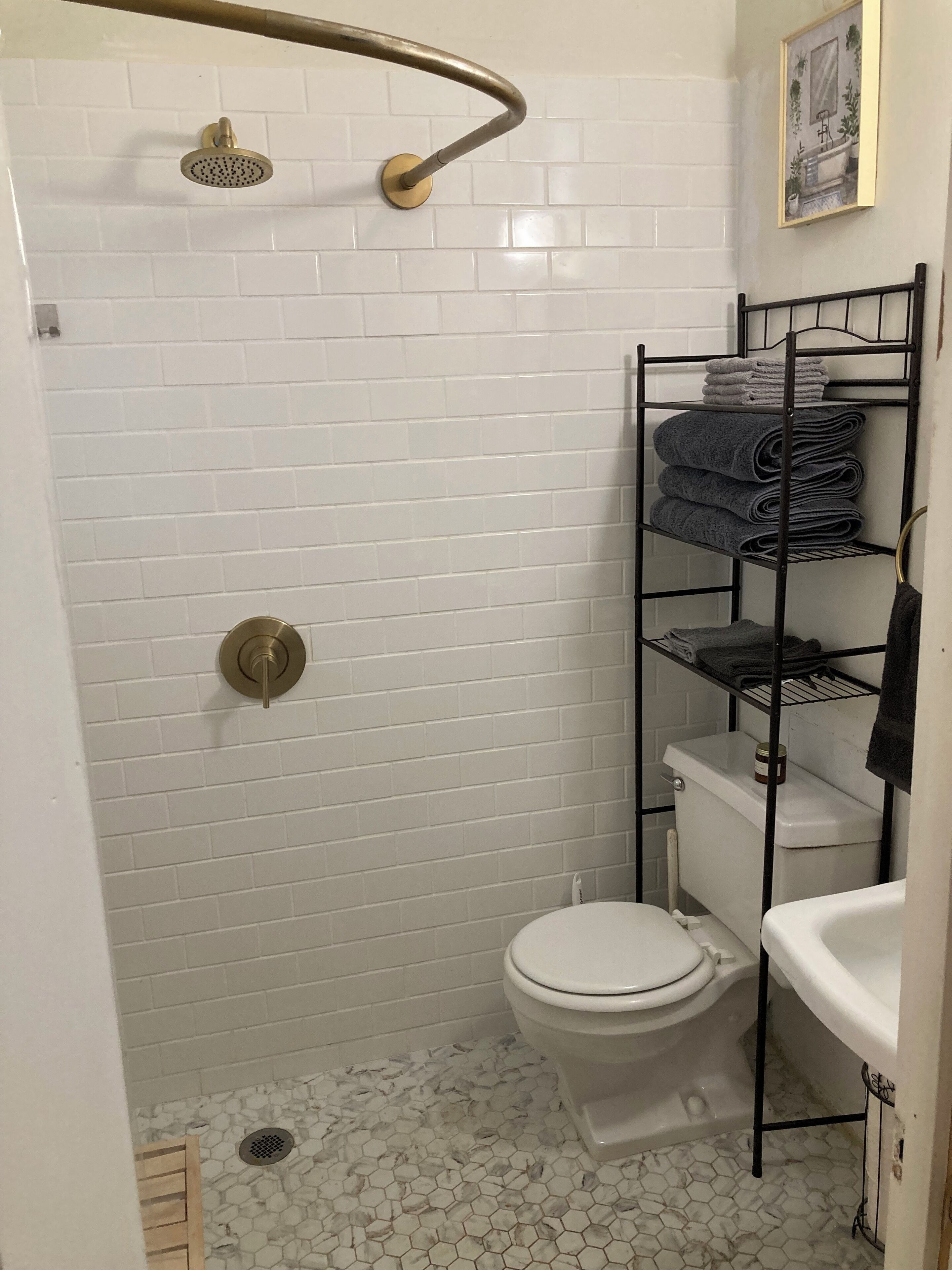 Shower, towels, soap, shampoo