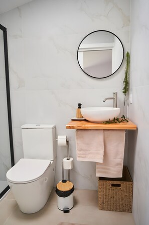 Regadera, secadora de cabello, toallas 