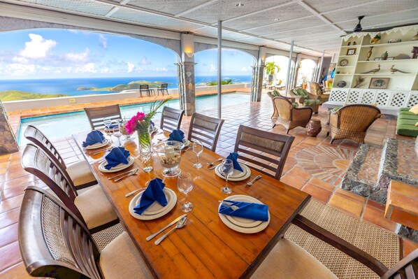 Outdoor dining - Caribbean Style Villa-Gated Community-Harbor Views-Pool (St. Thomas)