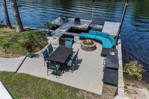 Outdoor dining - Pirate's Cove Bungalow ! Boat ramp Hot Tub Pool Firepit! Close to CCU! Secluded! (Conway)