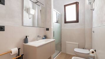 Regadera, secadora de cabello, toallas