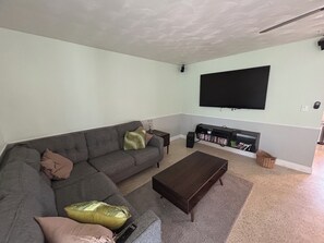 Smart TV, DVD player, video library, stereo