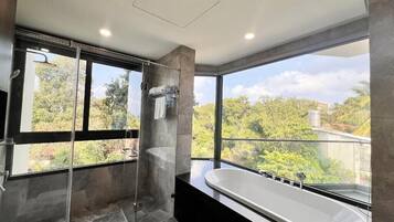 Luxury Double Room Single Use, Partial Ocean View | Bathroom | Shower, towels
