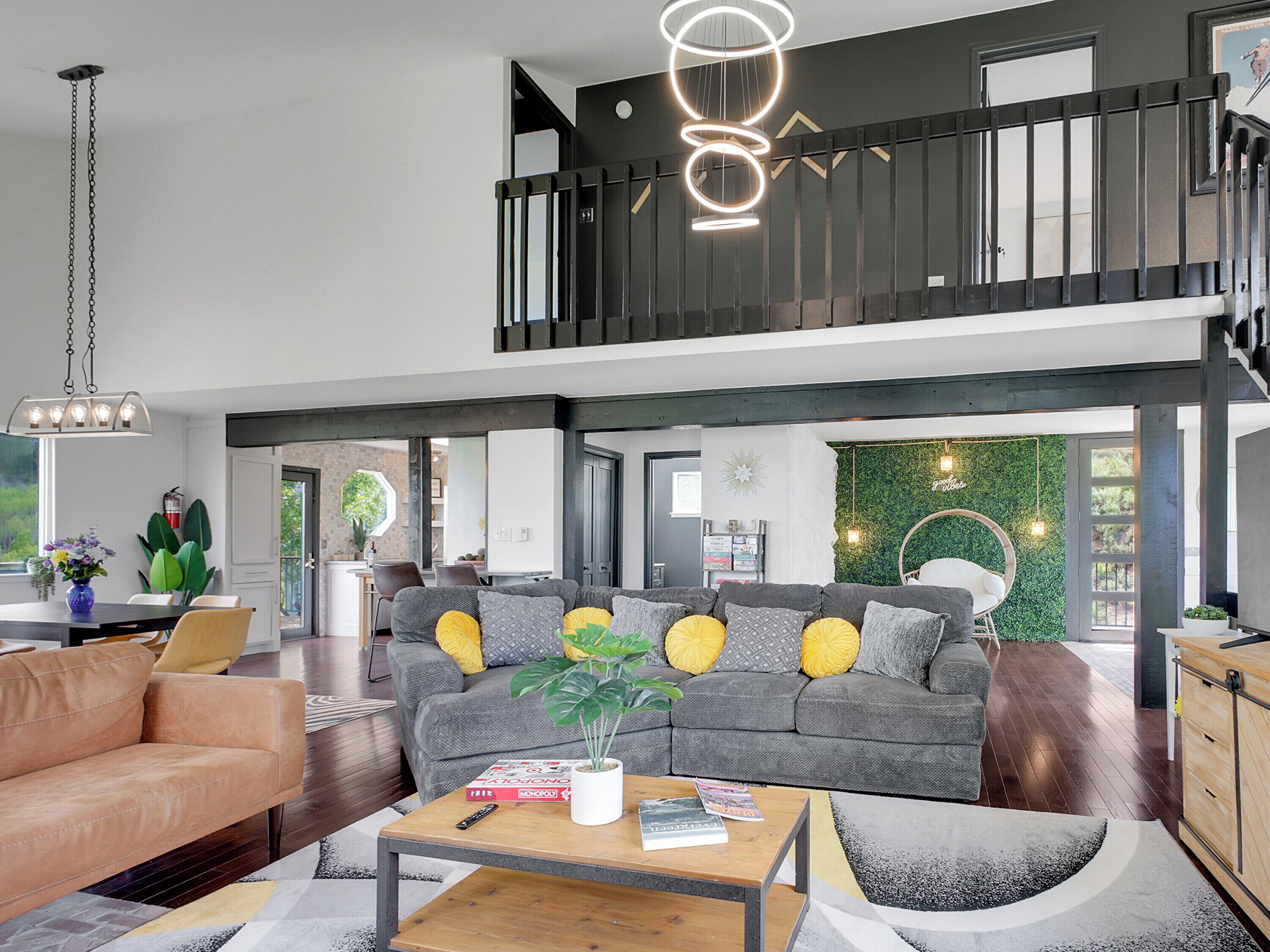 Smart TV, fireplace, foosball