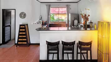Fridge, microwave, oven, electric kettle