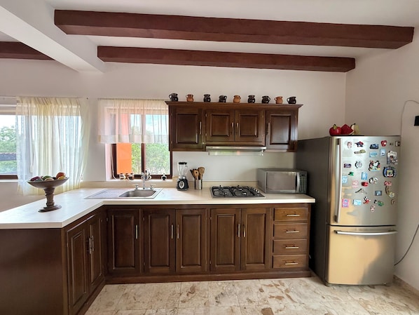 Fridge, microwave, stovetop, toaster