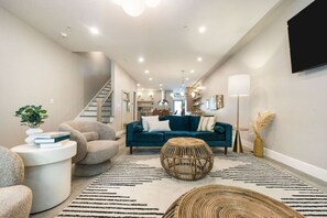 Smart TV, foosball, books, stereo