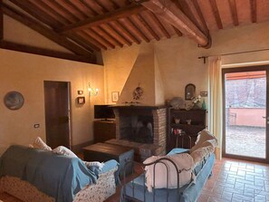 TV, fireplace
