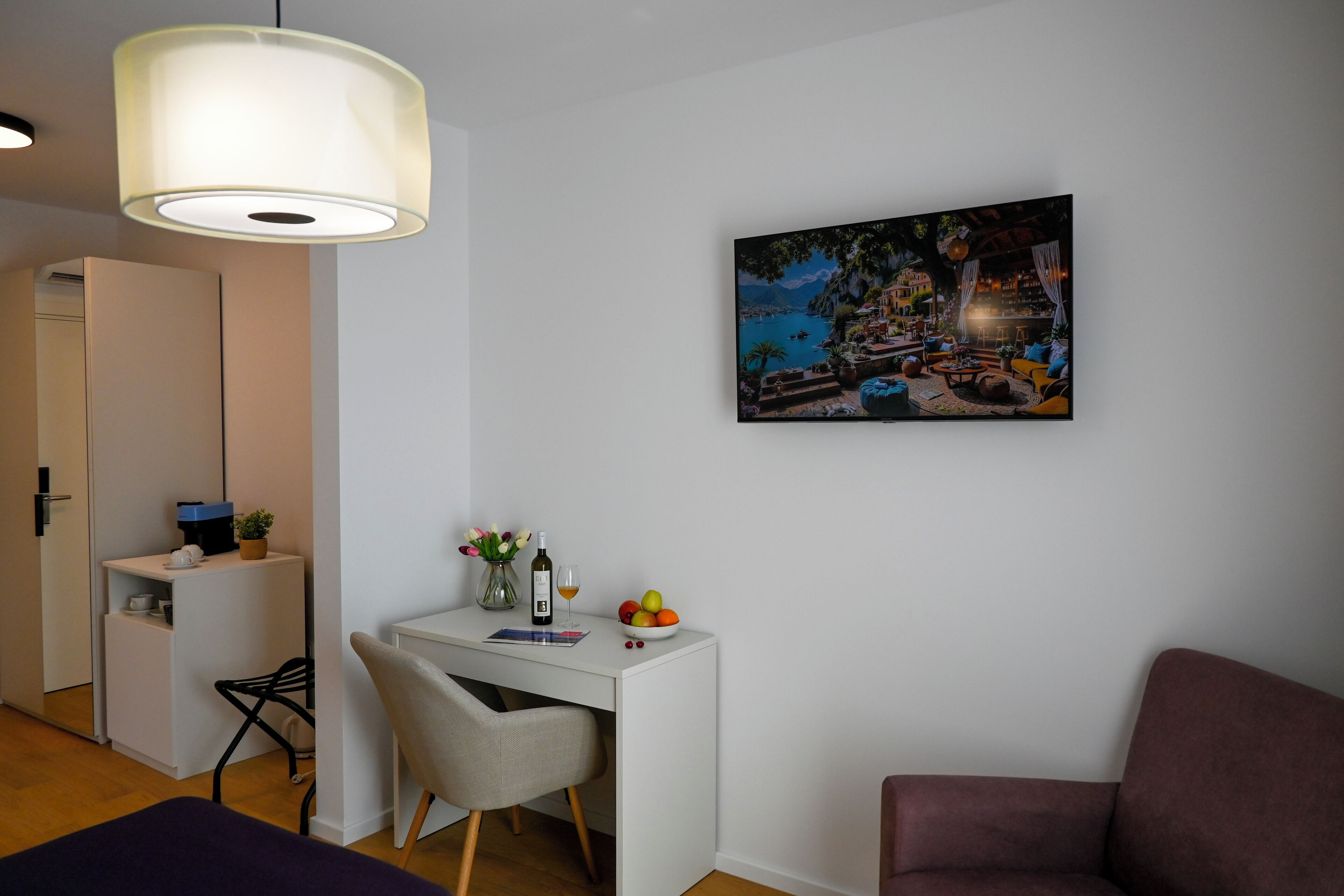 Classic Double Room, Partial Ocean View | In-room safe, desk, laptop workspace, blackout drapes