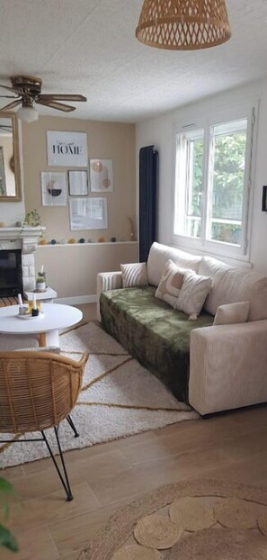 TV, fireplace