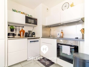 Fridge, microwave, oven, dishwasher