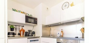 Fridge, microwave, oven, dishwasher