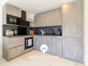 Fridge, microwave, oven, dishwasher