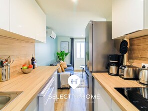 Fridge, microwave, oven, dishwasher