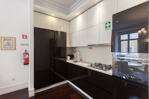 Fridge, microwave, oven, dishwasher
