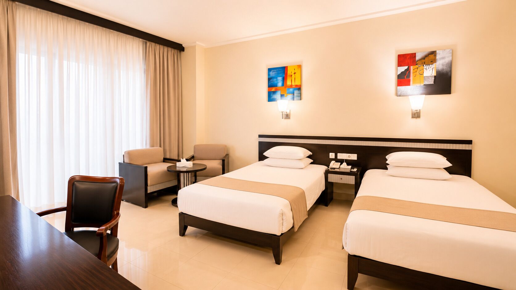 Standard Double or Twin Room, Pool View | Minibar, individually furnished, bed sheets