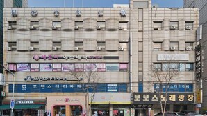 A hotel with multiple floors, air conditioning units, and various signs including a 7-Eleven and a Baskin Robbins store.