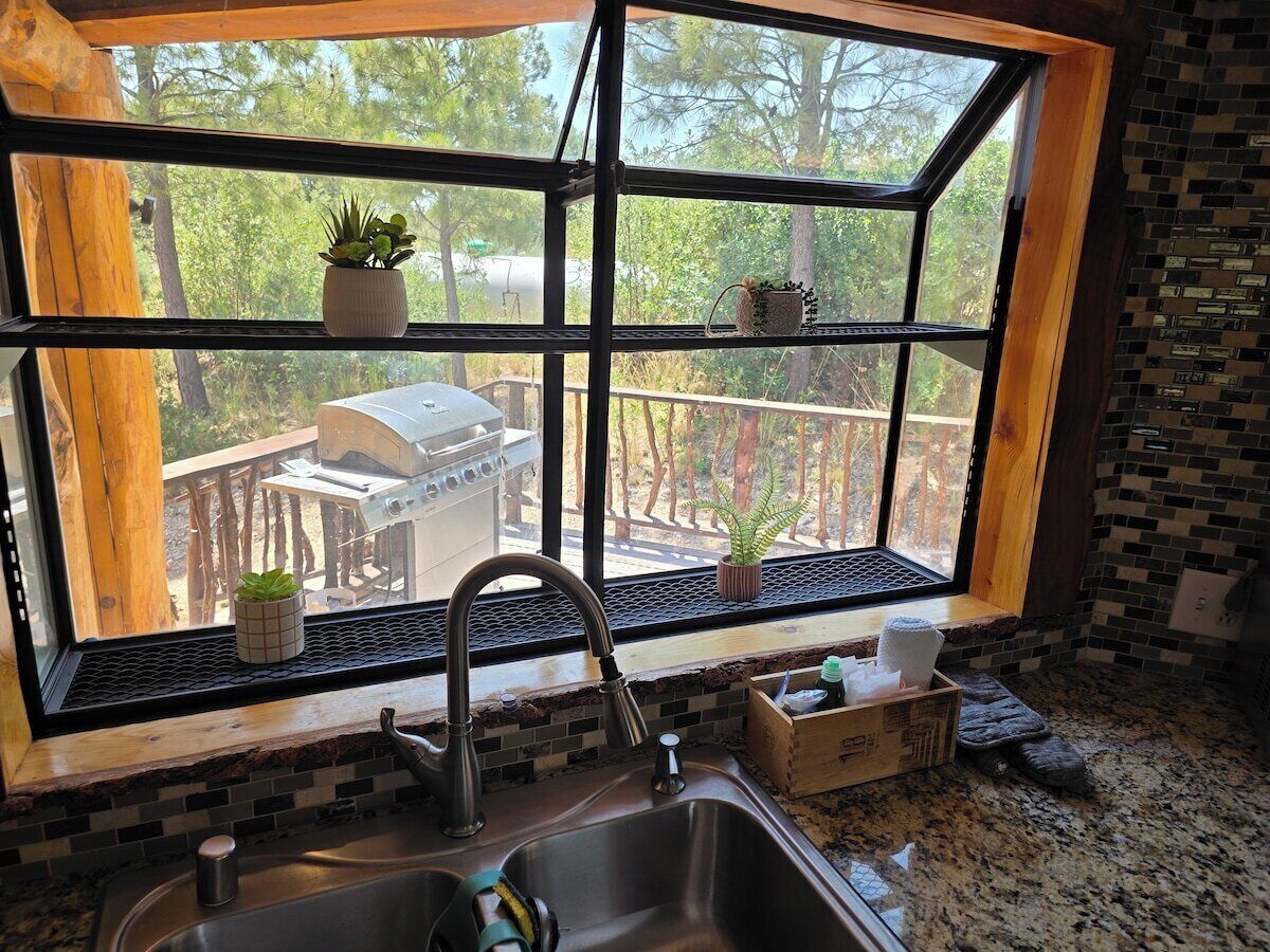 Double sink under the garden window.