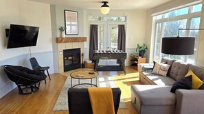 TV, fireplace