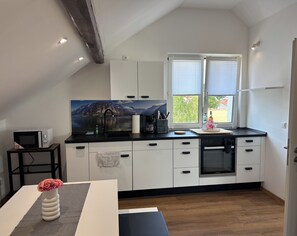 Studio Suite, Balcony, Garden View | Private kitchen | Full-size fridge, dishwasher, mixer, cookware/dishes/utensils - Vilseck Stay (Vilseck)