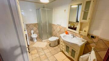 Hair dryer, towels, toilet paper