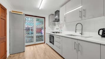 Fridge, microwave, oven, electric kettle