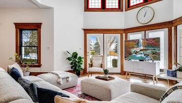 Smart TV, fireplace, foosball