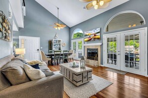 House, Multiple Beds, Balcony (Shore Thing) | Living area | 55-inch flat-screen TV with digital channels, fireplace