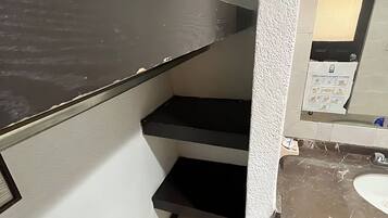 Shower, jetted tub, hair dryer, bidet