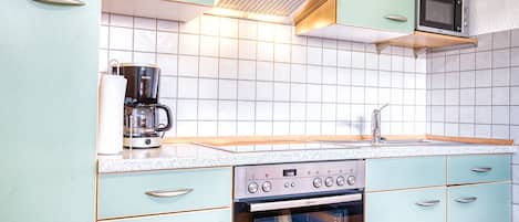 Frigorífico, microondas, horno y placa de cocina