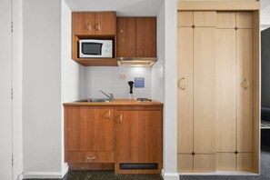 Microwave, stovetop, coffee/tea maker, toaster