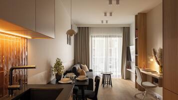 Apartment, 1 Bedroom, Balcony | Living area