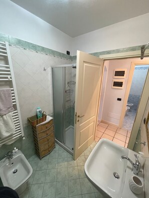 Bidet, soap, toilet paper