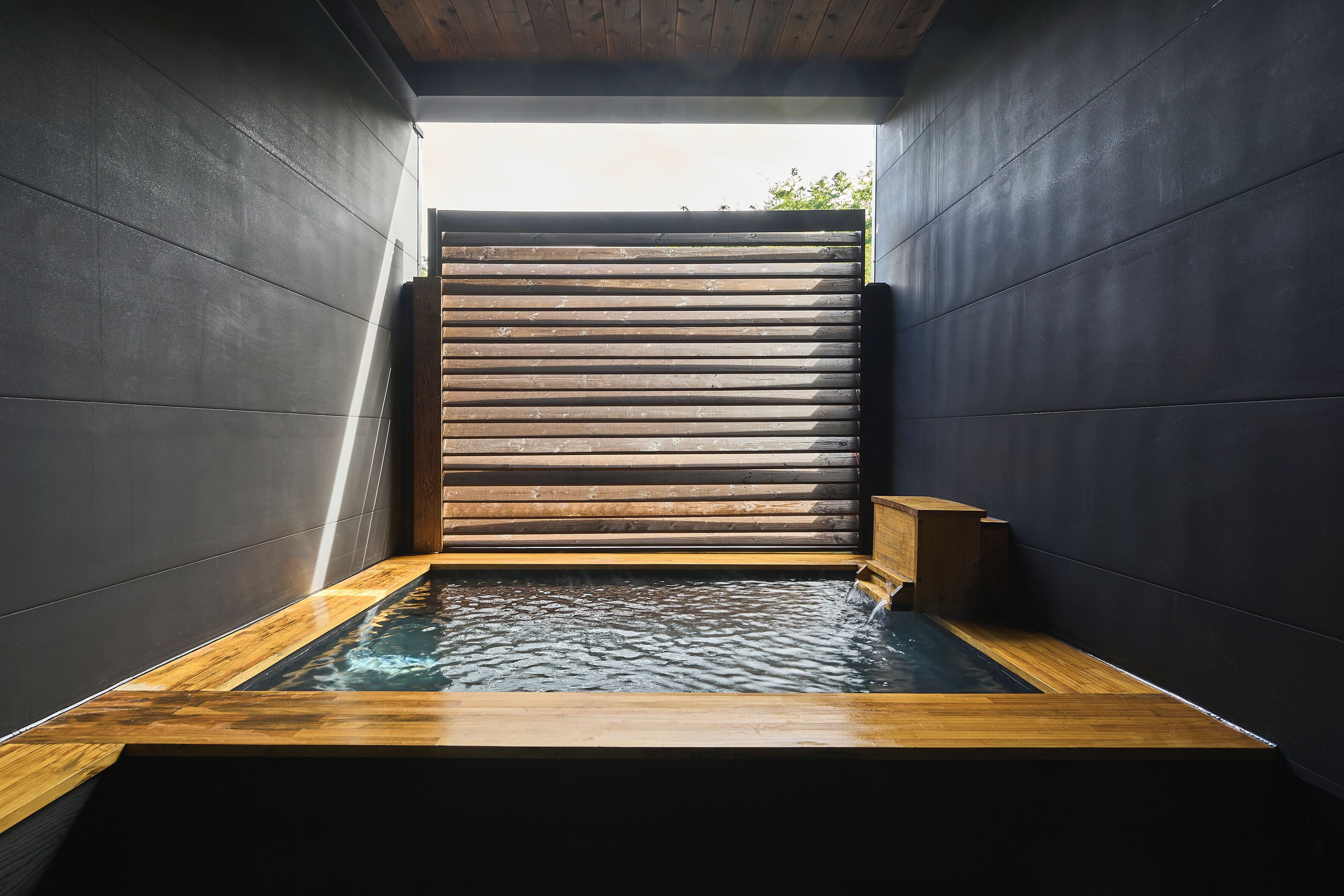 Een aparte badkuip en douche, een haardroger, handdoeken, zeep