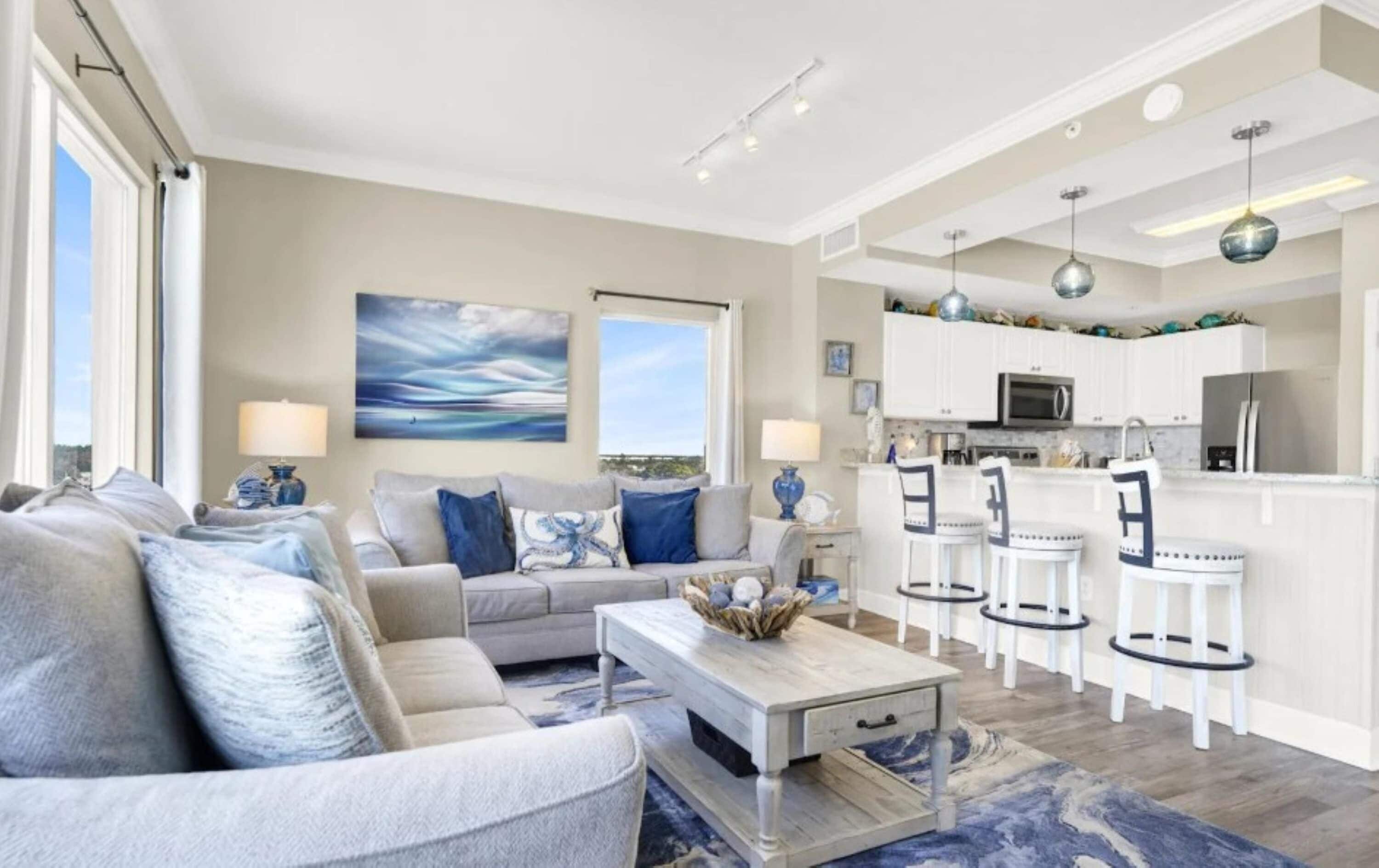 Condo, Multiple Beds, Balcony, Ocean View (Sapphire Shores) | Living area | 65-inch flat-screen TV with digital channels