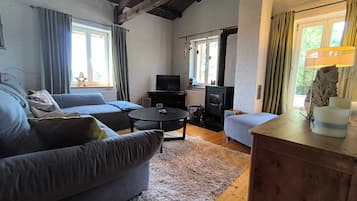 Fernseher, Kamin, DVD-Player, Bücher