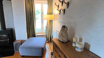 Fernseher, Kamin, DVD-Player, Bücher