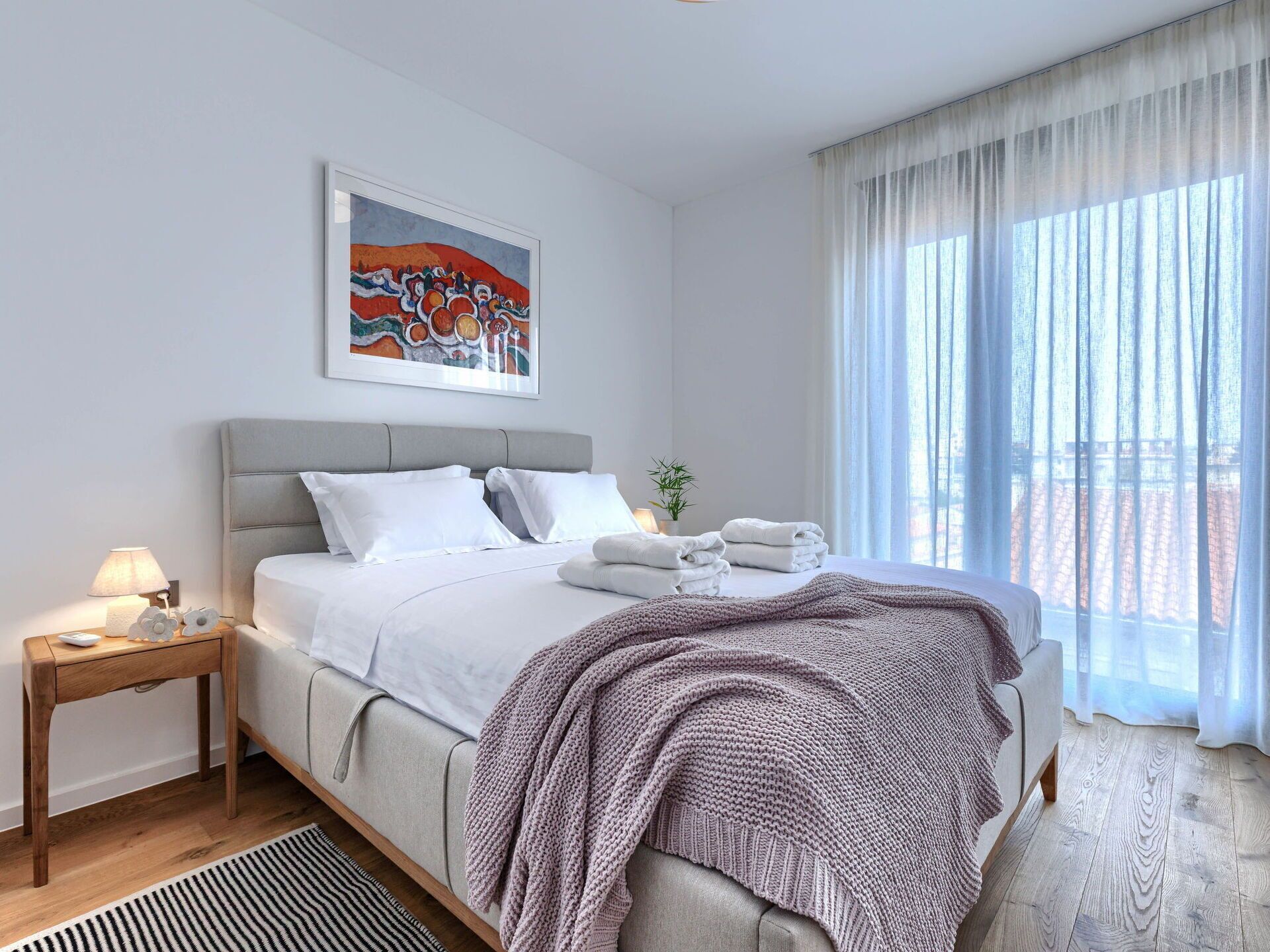 Bed, Furniture, Interior Design, Bedroom, Floor, Flooring, Room, Wood, Bed Sheet, Bedding