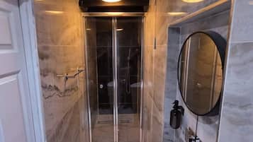 Shower, hair dryer, soap