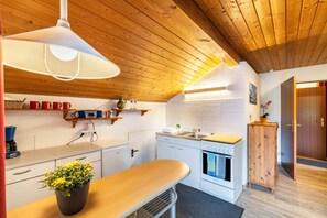 Kühlschrank, Ofen, Herdplatte, Wasserkocher mit Kaffee-/Teezubehör