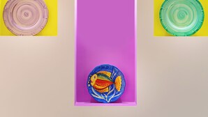 A vertical layout with a central purple panel flanked by yellow and green circular objects on either side. - Scaramellino Accommodation (Vico Equense)