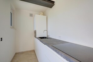 A small kitchen with a white refrigerator, a sink, and a countertop. - Villa La Rocca (Taino)