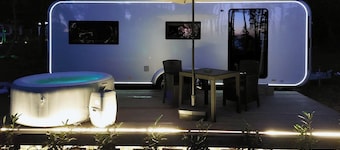 Luxury caravan 4 with whirlpool directly on the Achterwasser -holiday homes island Usedom