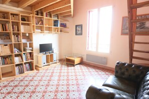 TV, fireplace, DVD player, books